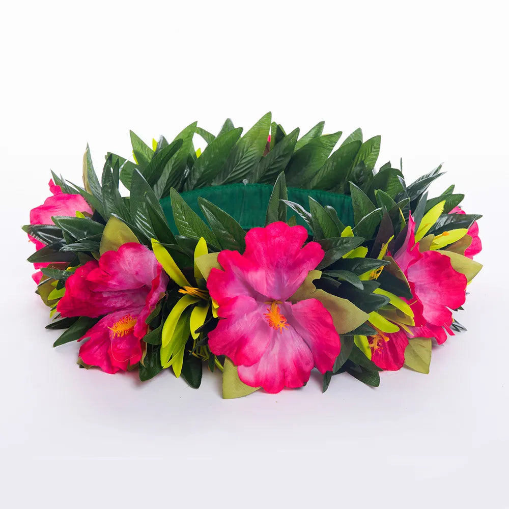 Silk Hibiscus with Leaves Headband Ei Katu - Tiare Customs
