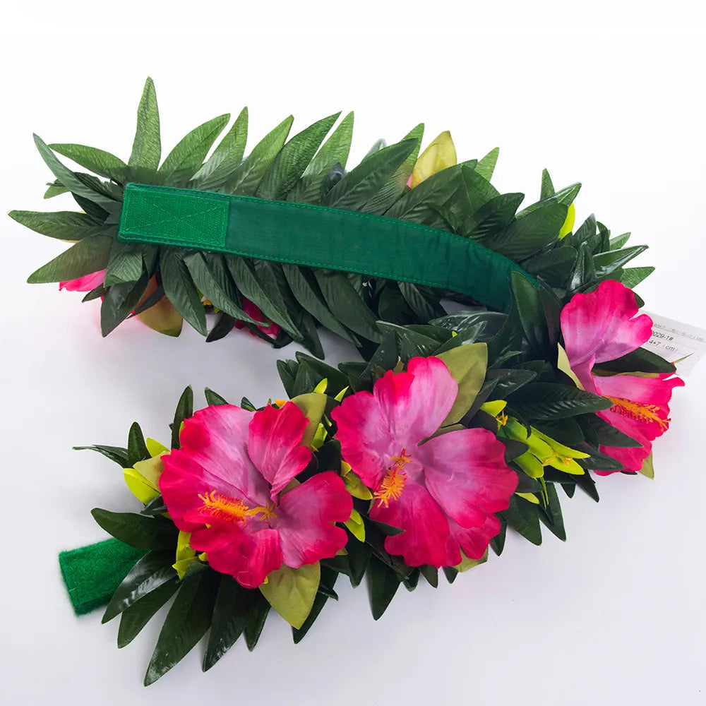 Silk Hibiscus with Leaves Headband Ei Katu - Tiare Customs 